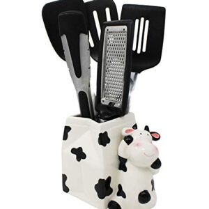 Cow Utensil Holder | Kitchen Crock Storage Gift | Kitchen Decor | Cow Print Theme La Vaca | Farmhouse Hoedown Decoration Holiday | Cute Cow Countertop Vase by Sixdrop