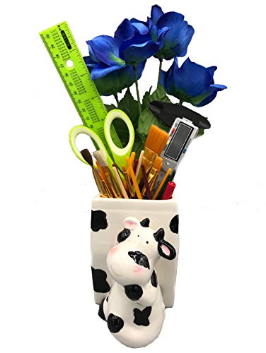 Cow Utensil Holder | Kitchen Crock Storage Gift | Kitchen Decor | Cow Print Theme La Vaca | Farmhouse Hoedown Decoration Holiday | Cute Cow Countertop Vase by Sixdrop