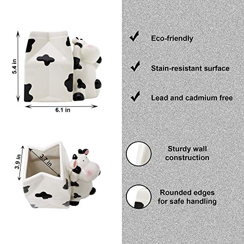 Cow Utensil Holder | Kitchen Crock Storage Gift | Kitchen Decor | Cow Print Theme La Vaca | Farmhouse Hoedown Decoration Holiday | Cute Cow Countertop Vase by Sixdrop