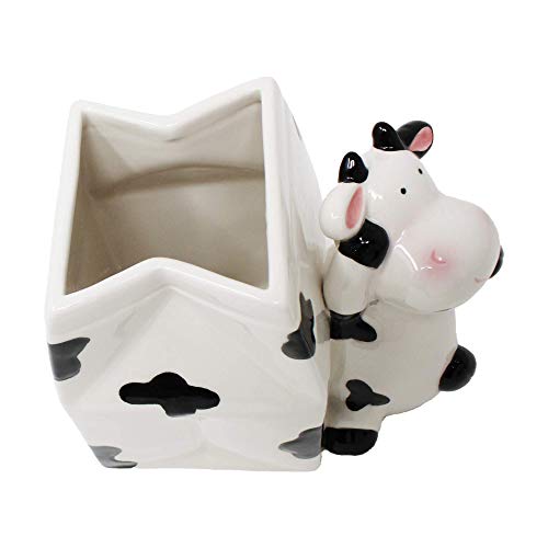 Cow Utensil Holder | Kitchen Crock Storage Gift | Kitchen Decor | Cow Print Theme La Vaca | Farmhouse Hoedown Decoration Holiday | Cute Cow Countertop Vase by Sixdrop