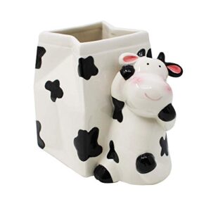 Cow Utensil Holder | Kitchen Crock Storage Gift | Kitchen Decor | Cow Print Theme La Vaca | Farmhouse Hoedown Decoration Holiday | Cute Cow Countertop Vase by Sixdrop