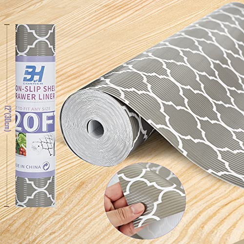 BHCORNER 12" x 20Ft Kitchen Cabinet Liners for Shelves ,Grey Shelf Liners for Kitchen cabinets Non-Adhesive ,Waterproof Drawer Liners and copboard Liner.Durable Contact Paper for cabinets,Dresses.