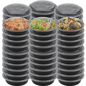 suwimut 60 pack meal prep containers for food storage, 24 oz disposable black round plastic food containers lunch boxes bowls with lids, bpa free food grade, freezer and microwave safe