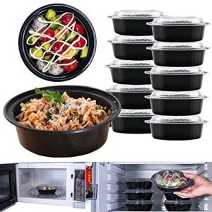 Suwimut 60 Pack Meal Prep Containers for Food Storage, 24 oz Disposable Black Round Plastic Food Containers Lunch Boxes Bowls with Lids, BPA Free Food Grade, Freezer and Microwave Safe