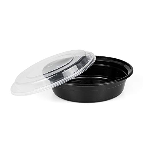 Suwimut 60 Pack Meal Prep Containers for Food Storage, 24 oz Disposable Black Round Plastic Food Containers Lunch Boxes Bowls with Lids, BPA Free Food Grade, Freezer and Microwave Safe