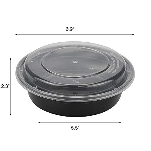 Suwimut 60 Pack Meal Prep Containers for Food Storage, 24 oz Disposable Black Round Plastic Food Containers Lunch Boxes Bowls with Lids, BPA Free Food Grade, Freezer and Microwave Safe