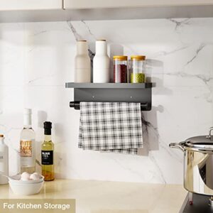 ESOW Paper Towel Holder Wall Mounted for Kitchen 13 in, Paper Towel Roll Rack with Storage Shelf Space, Both Available in Adhesive and Screws, SUS304 Stainless Steel (Matte Black)