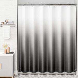 amazerbath fabric shower curtain set, ombre black shower curtain with 12 shower curtain hooks, rustic cloth black and white shower curtain, cute washable bathroom shower curtain sets, 72×72 inches