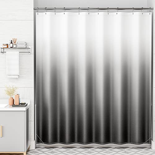 AmazerBath Fabric Shower Curtain Set, Ombre Black Shower Curtain with 12 Shower Curtain Hooks, Rustic Cloth Black and White Shower Curtain, Cute Washable Bathroom Shower Curtain Sets, 72x72 Inches