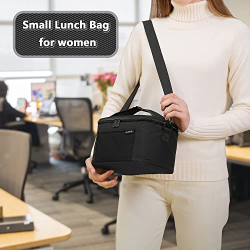 ONTESY Small Lunch Bag for Men Women, Super Thermal Insulated Lunch Cooler Box Reusable Lunch Pail with Adjustable Shoulder Strap for Work School Picnic ( Black )