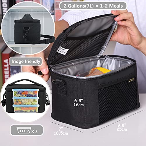 ONTESY Small Lunch Bag for Men Women, Super Thermal Insulated Lunch Cooler Box Reusable Lunch Pail with Adjustable Shoulder Strap for Work School Picnic ( Black )