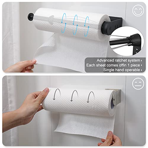 DZDY Paper Towel Holder-Single Hand Operable Wall Mount Paper Towel Holder Under Cabinet with Damping Effect for Kitchen Bathroom.Stainless Steel. (Black-1)