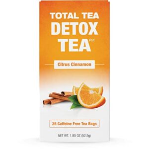 totaltea caffeine free detox tea, slimming tea with chamomile, ginger root tea, and hibiscus for colon cleanse and weight l0ss – natural citrus cinnamon herbal tea for digestive health (25 bags)