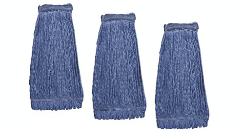 KLEEN HANDLER General Cleaning Mop Heavy Duty Commercial Replacement, Wet Industrial Blue Cotton Looped End String Head Refill (Pack of 3)