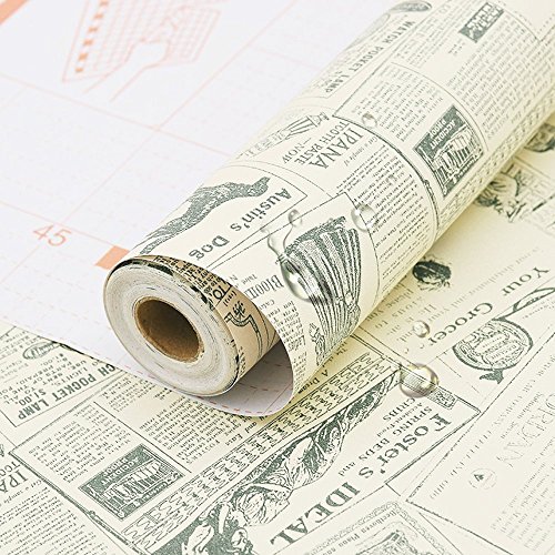 HOYOYO 17.8 x 78 Inches Self-Adhesive Liner Paper, Removable Shelf Liner Wall Stickers Dresser Drawer Peel Stick Kitchen Home Decor, Newspaper