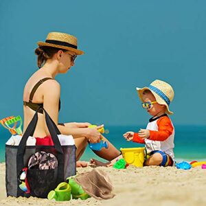 Mesh Beach Bags, Grocery Produce Tote Bag with Zipper & Pockets for Gym, Picnic, Shopping or Travel