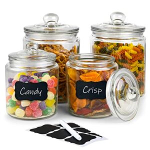 glass cookie jar -2x 1/2 gallon (64oz) & 1/4gallon (32oz) – glass apothecary jars with lids – canister sets for kitchen counter – glass candy jars – glass canisters set of 4 – sugar containers for countertop (glass jars with labels)
