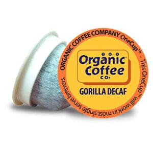organic coffee co. onecup gorilla decaf 80 ct natural water processed medium light roast compostable coffee pods, k cup compatible including keurig 2.0