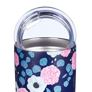 Christian Art Gifts Stainless Steel Double-Wall Vacuum Insulated Travel Mug Tumbler with Lid for Women: Be Still & Know - Psalm 46:10 Inspirational Bible Verse, Hot/Cold, Navy/Pink Floral, 18 oz.