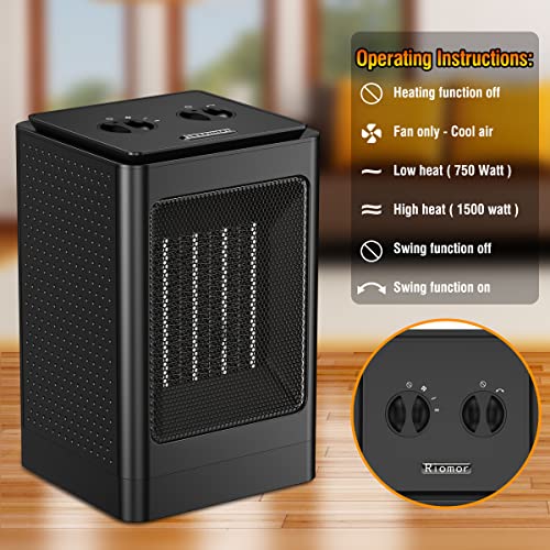 Space Heater, 1500W Portable Heater, 60°Oscillating Electric Heater, Heater for Bedroom Office Indoor Use