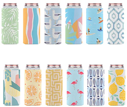 Slim Can Cooler Sleeves (12-Pack) Soft Insulated Slim Can Koolie for White Claw Seltzer & Slim Beer - HTV Blanks for Vinyl Projects - Skinny Can Koolies Bulk - Tall Can Koolie - Coolies for Slim Cans