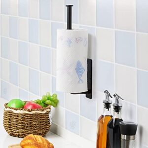 Vtopmart 2 Pack Paper Towel Holders, Self-Adhesive or Wall Mount Black Paper Towel Holders for Kitchen, Under Cabinet and Under Counter, Hanging Stainless Steel papertowel Holders