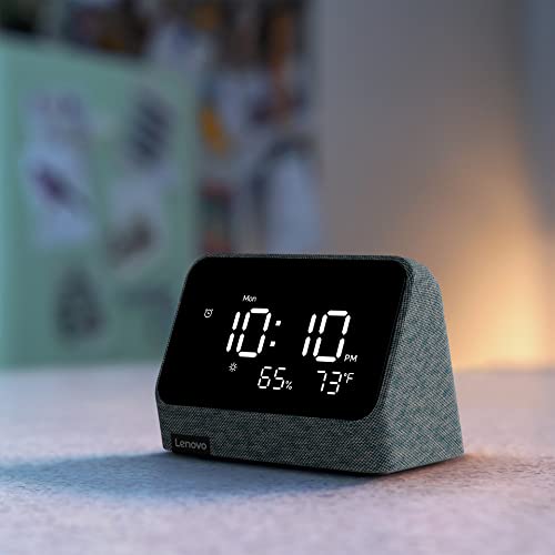 Lenovo Smart Clock Essential with Alexa Built-in - Digital LED with Auto-Adjust Brightness - Alarm Clock with Speaker and Mic - Compatible Docking - Misty Blue