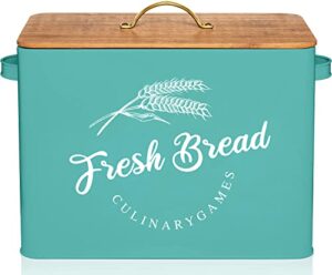 culinarygames extra large bread boxes for kitchen counter fits 3+ loaves – ideal farmhouse bread box for storage and organization – modern turquoise bread box – vintage breadbox for fresher goods