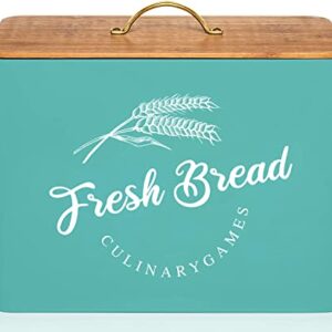 CULINARYGAMES Extra Large Bread Boxes for Kitchen Counter Fits 3+ Loaves - Ideal Farmhouse Bread Box for Storage and Organization - Modern Turquoise Bread Box - Vintage Breadbox for Fresher Goods