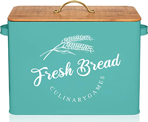 CULINARYGAMES Extra Large Bread Boxes for Kitchen Counter Fits 3+ Loaves - Ideal Farmhouse Bread Box for Storage and Organization - Modern Turquoise Bread Box - Vintage Breadbox for Fresher Goods