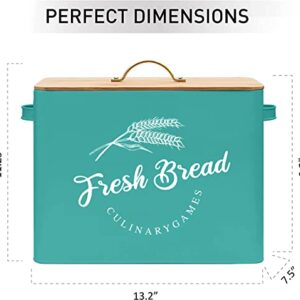 CULINARYGAMES Extra Large Bread Boxes for Kitchen Counter Fits 3+ Loaves - Ideal Farmhouse Bread Box for Storage and Organization - Modern Turquoise Bread Box - Vintage Breadbox for Fresher Goods