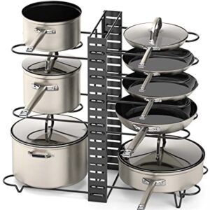 Vdomus Pot Rack Organizer with 3 DIY Methods, Black Metal Kitchen 8+ Pots Holder, Height and Position are Adjustable Cabinet Pantry Pot Lid Holder (Upgraded)
