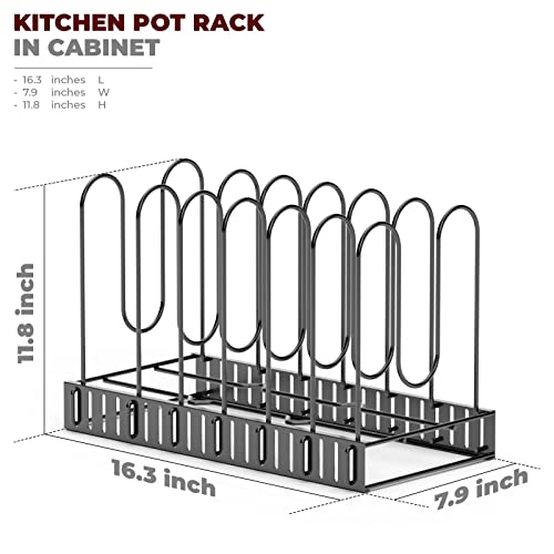 Vdomus Pot Rack Organizer with 3 DIY Methods, Black Metal Kitchen 8+ Pots Holder, Height and Position are Adjustable Cabinet Pantry Pot Lid Holder (Upgraded)