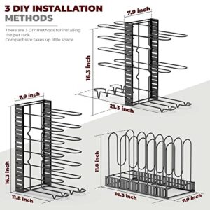 Vdomus Pot Rack Organizer with 3 DIY Methods, Black Metal Kitchen 8+ Pots Holder, Height and Position are Adjustable Cabinet Pantry Pot Lid Holder (Upgraded)