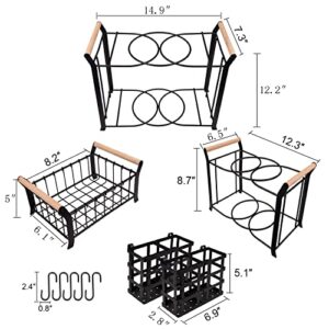 Suwimut 3 Tier Buffet Caddy, 10 Pieces Stackable Plate Napkin Silverware Holder Utensils Organizer with 5 Mugs Hooks for Kitchen, Dining Table, Entertaining, Party, Picnic, Black