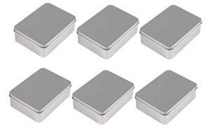 juvale rectangular tin box with lid – 6-pack empty tin can storage container for treats, gifts, favors and crafts, silver, 4.9 x 3.7 x 1.6 inches