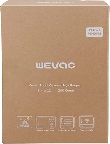 Wevac 8” x 12” 200 Count Food Vacuum Sealer Bags Keeper, PreCut Quart, Ideal for Food Saver, BPA Free, Commercial Grade, Great for storage, meal prep and Sous Vide