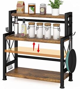 aktop 3-tier spice rack storage shelves – standing kitchen counter shelf 20.1″ with hooks, rustic bathroom countertop organizer vanity shelf with adjustable shelf cabinet, easy assembly