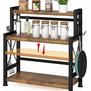 AKTOP 3-Tier Spice Rack Storage Shelves - Standing Kitchen Counter Shelf 20.1" with Hooks, Rustic Bathroom Countertop Organizer Vanity Shelf with Adjustable Shelf Cabinet, Easy Assembly