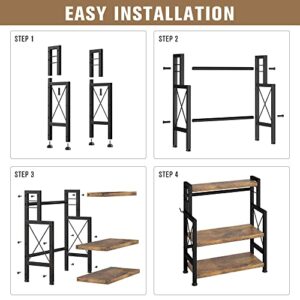 AKTOP 3-Tier Spice Rack Storage Shelves - Standing Kitchen Counter Shelf 20.1" with Hooks, Rustic Bathroom Countertop Organizer Vanity Shelf with Adjustable Shelf Cabinet, Easy Assembly