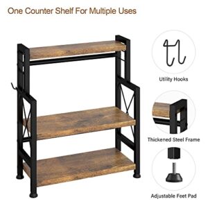 AKTOP 3-Tier Spice Rack Storage Shelves - Standing Kitchen Counter Shelf 20.1" with Hooks, Rustic Bathroom Countertop Organizer Vanity Shelf with Adjustable Shelf Cabinet, Easy Assembly