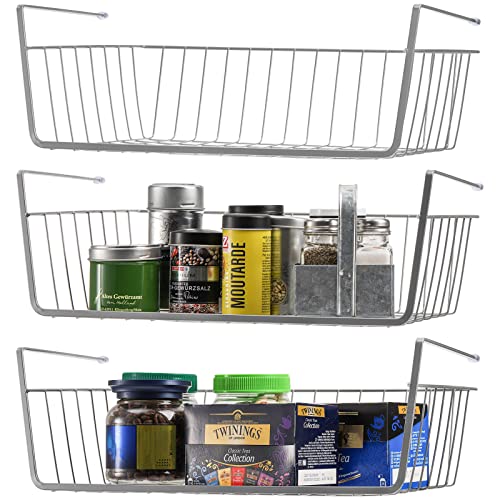 Jucoan 3 Pack Under Shelf Baskets, 15 x10 x 5.5 Inch Slide in Wire Hanging Storage Baskets Under Cabinet Shelf Storage Baskets for Kitchen Pantry Cupboard Closet Bookshelf, Large