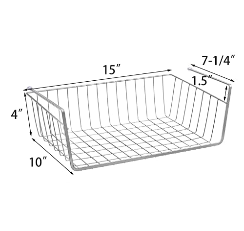 Jucoan 3 Pack Under Shelf Baskets, 15 x10 x 5.5 Inch Slide in Wire Hanging Storage Baskets Under Cabinet Shelf Storage Baskets for Kitchen Pantry Cupboard Closet Bookshelf, Large