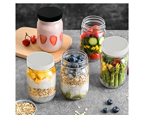 Jarming Collections Mason Jars 16 oz - Glass Jars with Plastic Lids- Glass Storage Jars with Regular Mouth Lids- Jars with Lids- Canning Jars, Pint Jars- Set of 2, 16 oz Mason Jars, White Lids