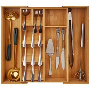 adethkoro bamboo expandable silverware organizer and utensil organizer, drawer organizer kitchen utensil, flatware organizer and cutlery tray for drawer, for spoons, forks, knives in kitchen