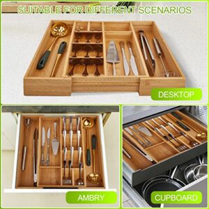 Adethkoro Bamboo Expandable Silverware Organizer and Utensil Organizer, Drawer Organizer Kitchen Utensil, flatware organizer and Cutlery Tray for drawer, for Spoons, Forks, Knives in Kitchen