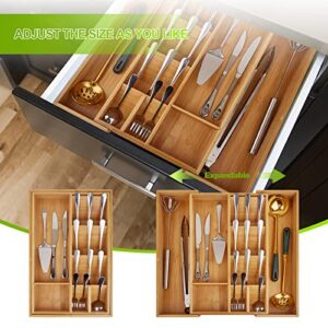 Adethkoro Bamboo Expandable Silverware Organizer and Utensil Organizer, Drawer Organizer Kitchen Utensil, flatware organizer and Cutlery Tray for drawer, for Spoons, Forks, Knives in Kitchen