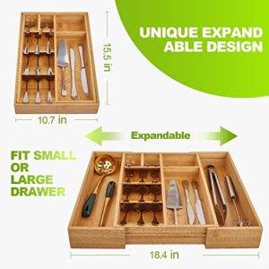 Adethkoro Bamboo Expandable Silverware Organizer and Utensil Organizer, Drawer Organizer Kitchen Utensil, flatware organizer and Cutlery Tray for drawer, for Spoons, Forks, Knives in Kitchen