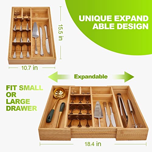 Adethkoro Bamboo Expandable Silverware Organizer and Utensil Organizer, Drawer Organizer Kitchen Utensil, flatware organizer and Cutlery Tray for drawer, for Spoons, Forks, Knives in Kitchen