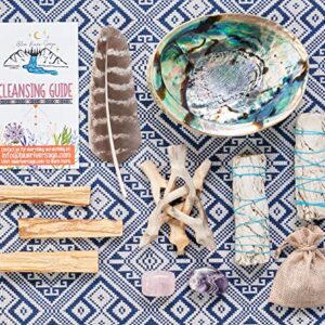 Home Cleansing & Smudging Kit with White Sage, Palo Santo, Abalone & Stand, Smudge Feather & Guide - Smudge Kit with Sage Smudge Sticks